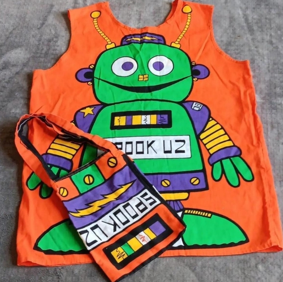 Vintage Other - Cute 70s 80s Vintage Orange Robot Kids Halloween Costume With Treat Sack Spookuz
